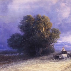 Ox Cart Crossing a Flooded Plain